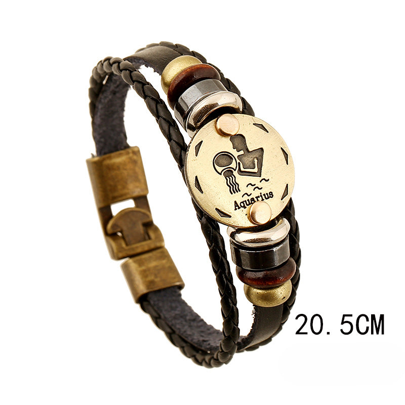 Vintage 12 Zodiac Cowhide Multi-layer Bracelets