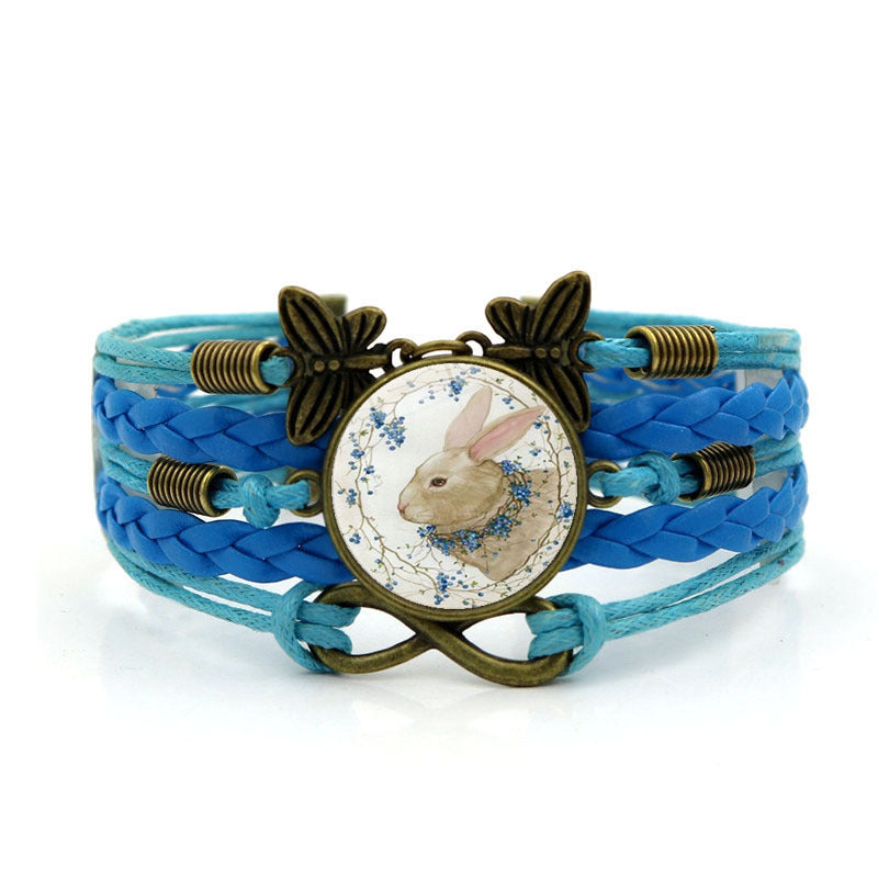 Easter Rabbit Time Gemstone Butterfly 8-character Combination Alloy Bracelet