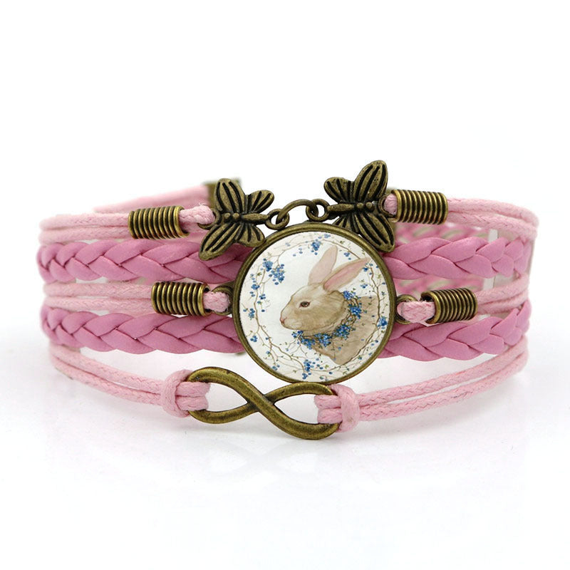 Easter Rabbit Time Gemstone Butterfly 8-character Combination Alloy Bracelet