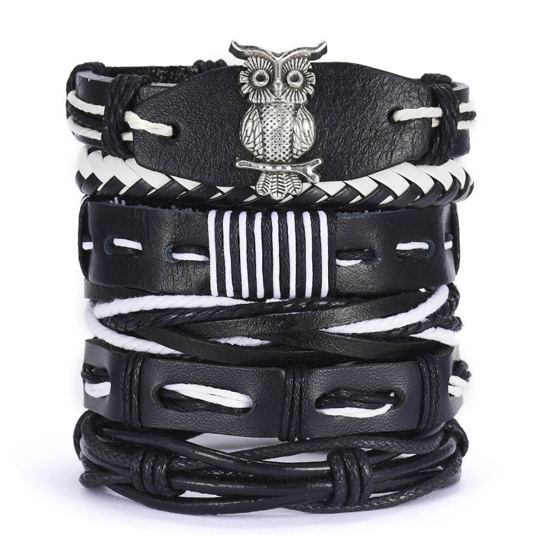 Vintage Cross Leather Multi-layer Adjustable Hand-woven Men's Bracelet Set