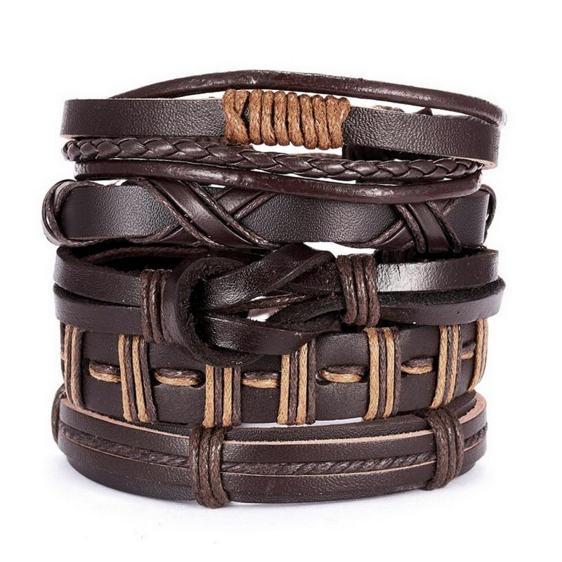 Vintage Cross Leather Multi-layer Adjustable Hand-woven Men's Bracelet Set