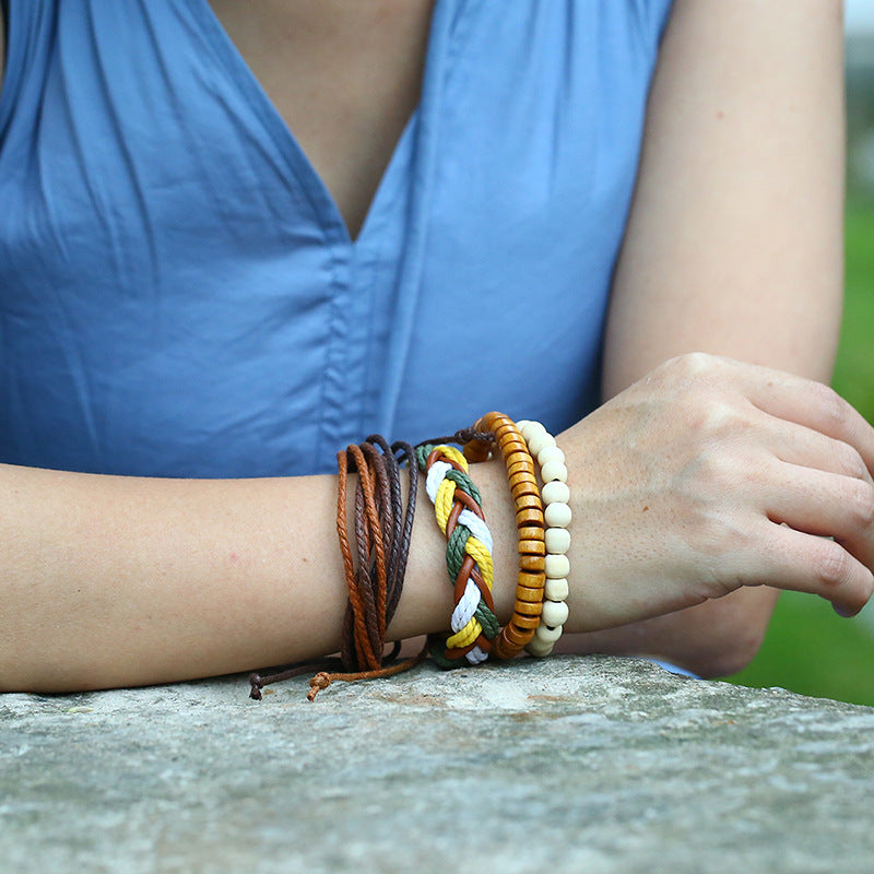 Vintage Handwoven Diy Four-piece Set of Cowhide Bracelets