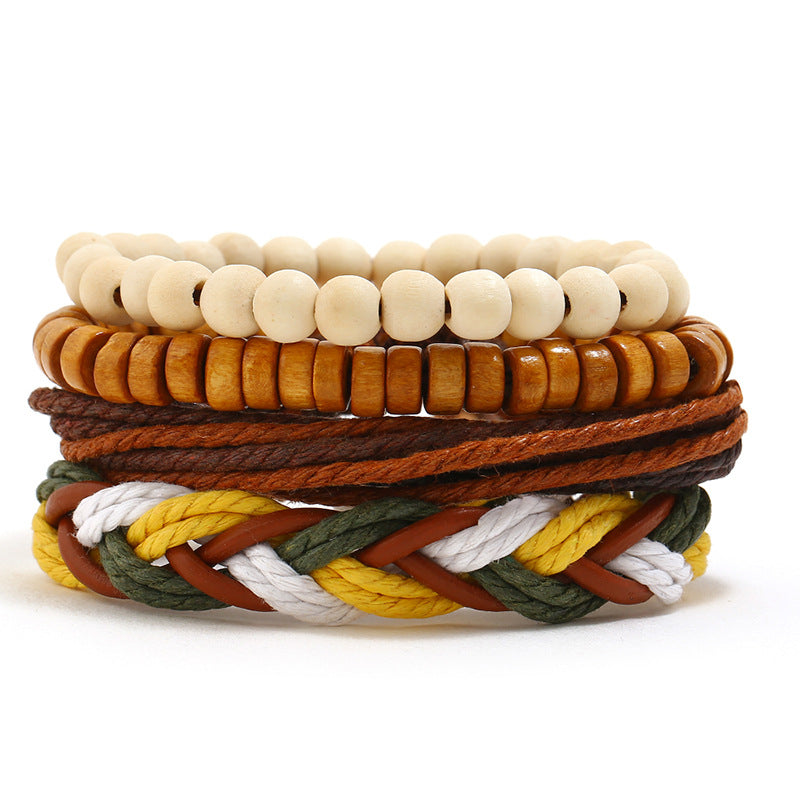 Vintage Handwoven Diy Four-piece Set of Cowhide Bracelets