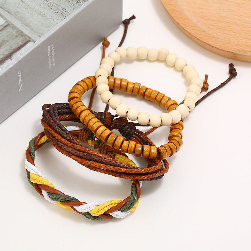 Vintage Handwoven Diy Four-piece Set of Cowhide Bracelets