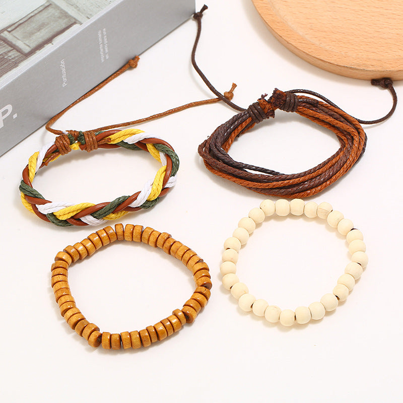 Vintage Handwoven Diy Four-piece Set of Cowhide Bracelets