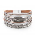 Multi-layered Genuine Leather Fine Chain Copper Tube Diamond Bracelet
