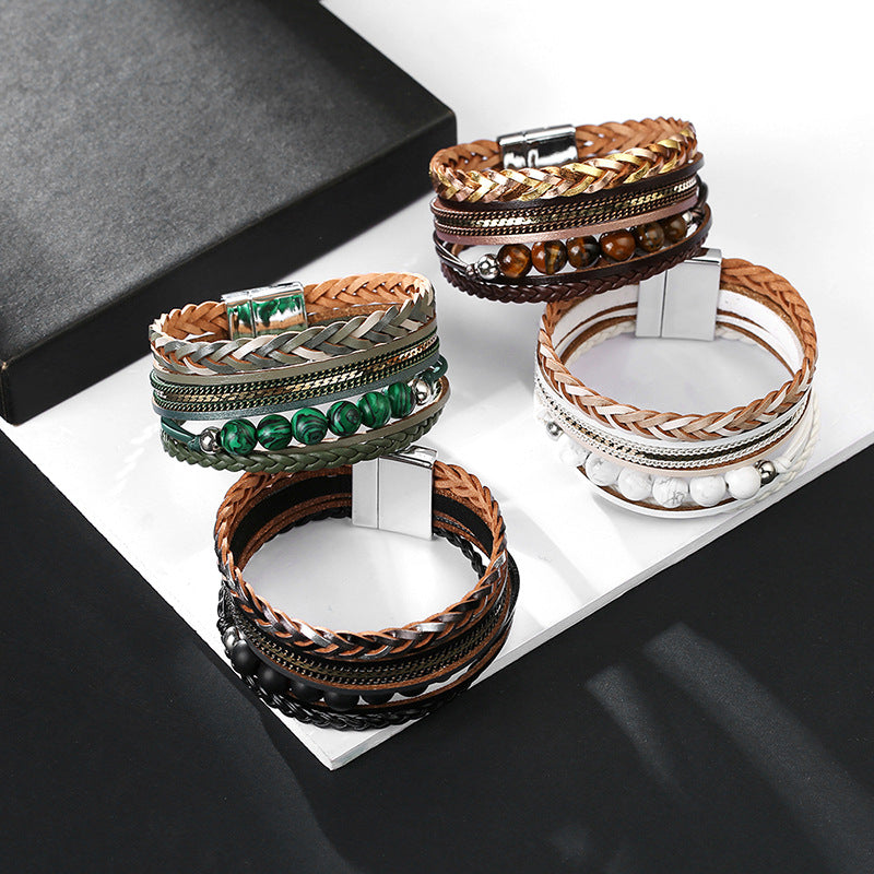 Bohemian Multi-layered Braided Genuine Leather Bracelet