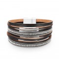 Multi-layered Genuine Leather Fine Chain Copper Tube Diamond Bracelet