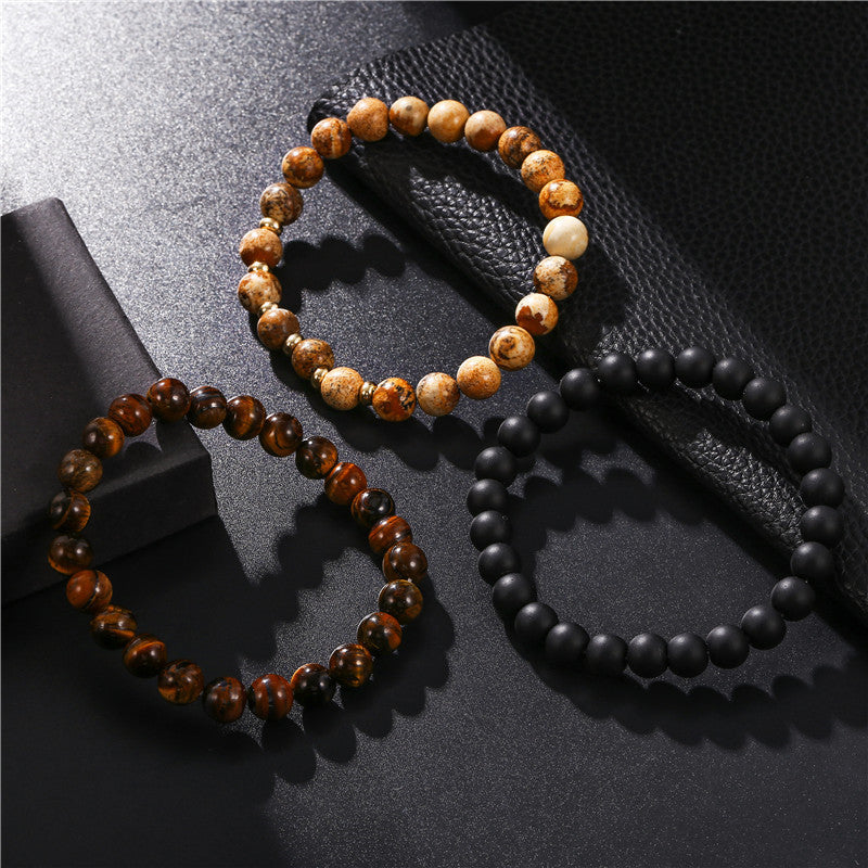 8mm Black Frosted Tiger Eye Picture Stone Stacking Bracelet 