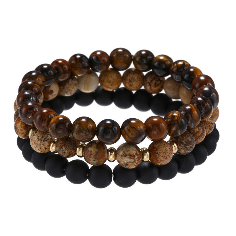 8mm Black Frosted Tiger Eye Picture Stone Stacking Bracelet 