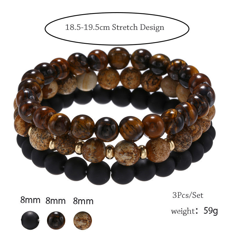 8mm Black Frosted Tiger Eye Picture Stone Stacking Bracelet 