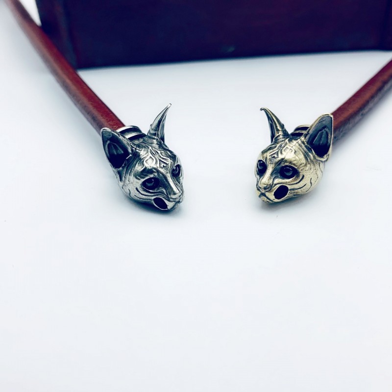 Egyptian Cat Genuine Leather Bracelets Made of Brass Old Bracelets