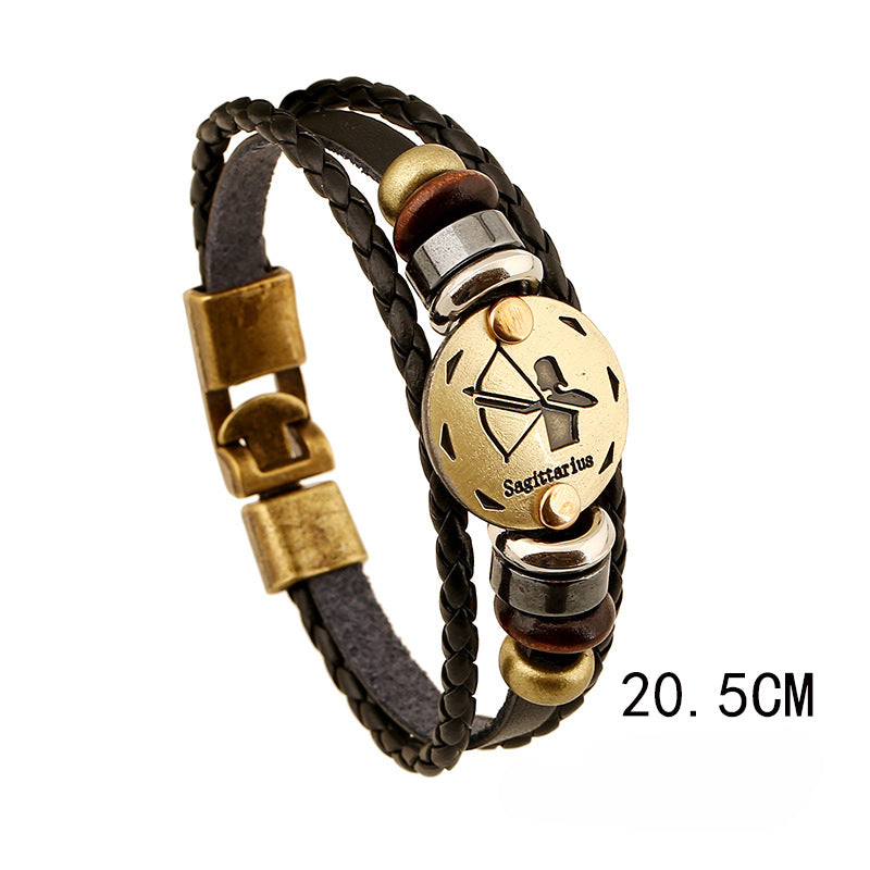 Vintage 12 Zodiac Cowhide Multi-layer Bracelets