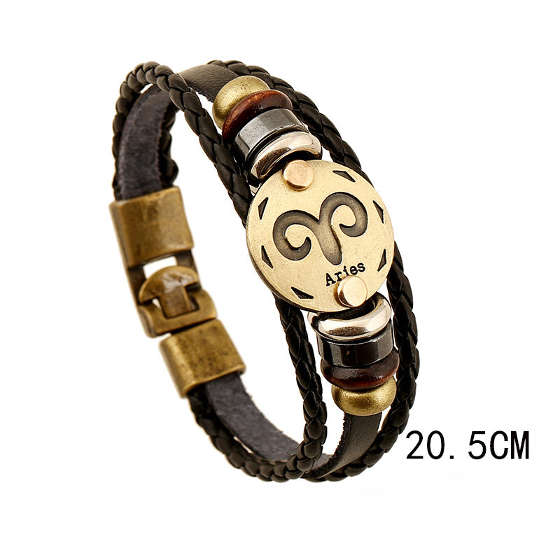 Vintage 12 Zodiac Cowhide Multi-layer Bracelets