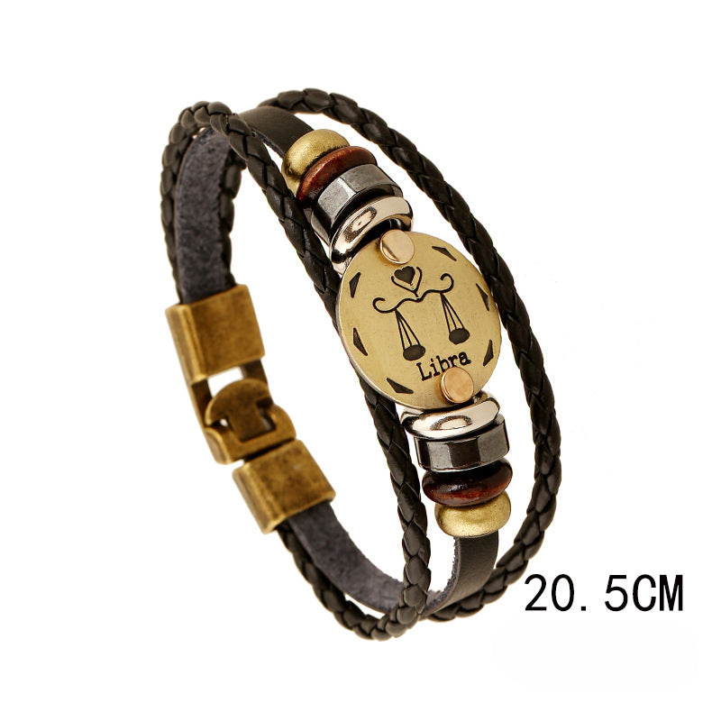 Vintage 12 Zodiac Cowhide Multi-layer Bracelets