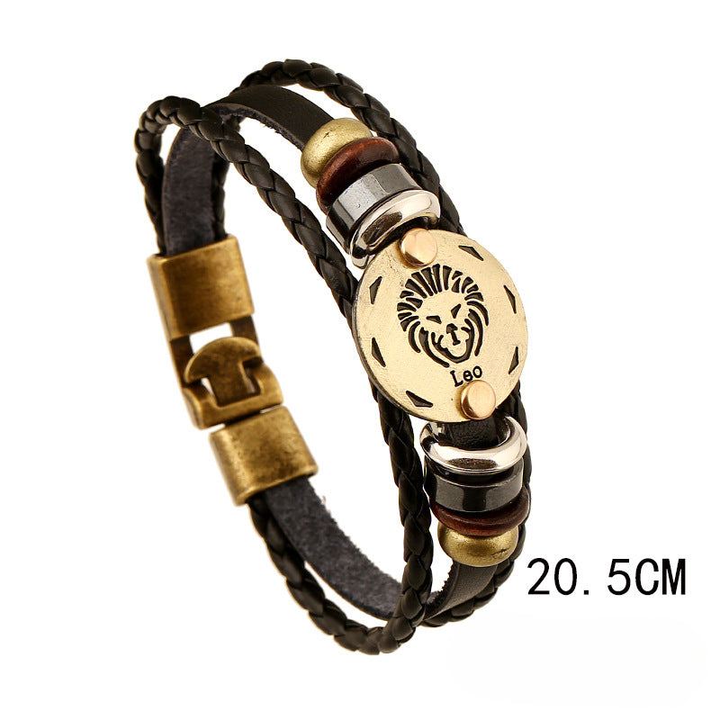 Vintage 12 Zodiac Cowhide Multi-layer Bracelets