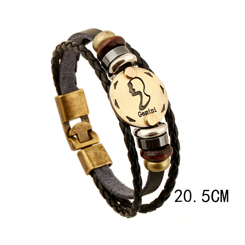 Vintage 12 Zodiac Cowhide Multi-layer Bracelets