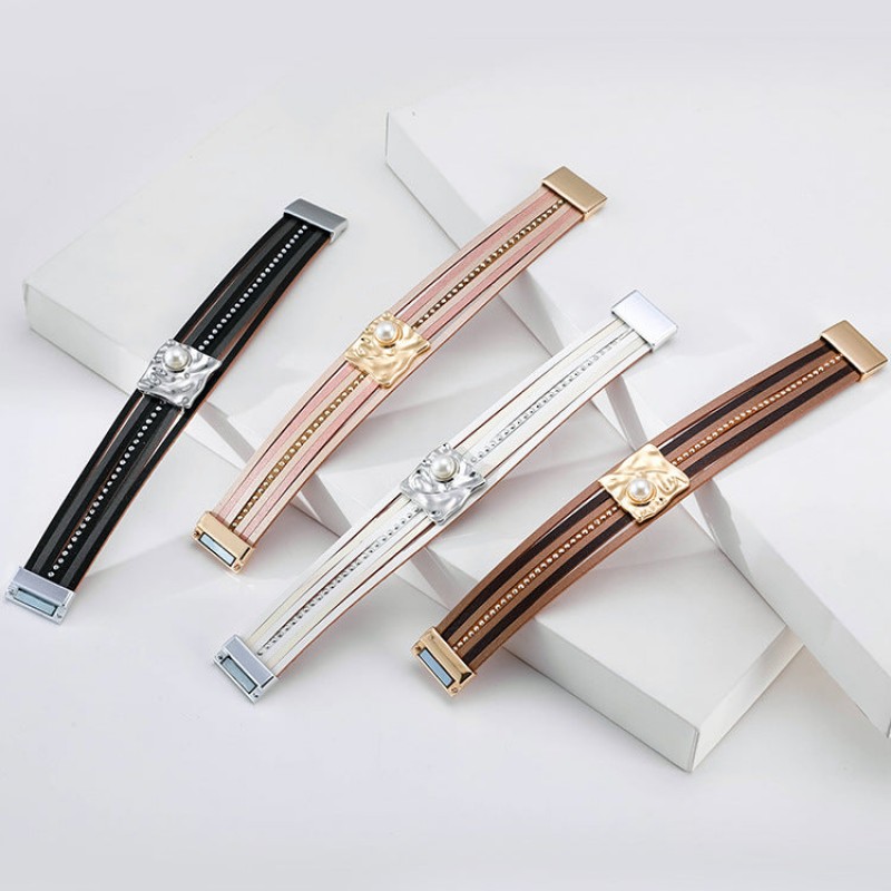 Bohemian Multi-layered Leather Buckle with Pearl Bracelet