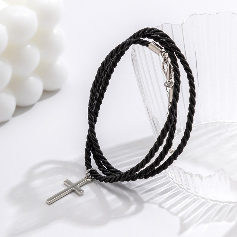 Multi-layered braided cross bracelet for men