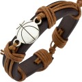 Sports Leather Football Basketball Hockey Alloy Adjustable Hand Woven Football Leather Bracelet