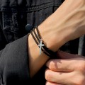Multi-layered braided cross bracelet for men