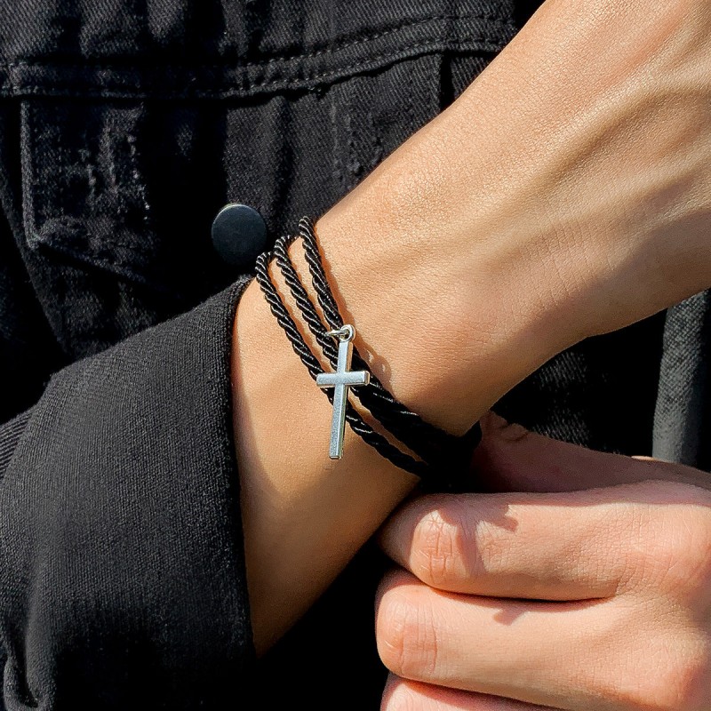 Multi-layered braided cross bracelet for men
