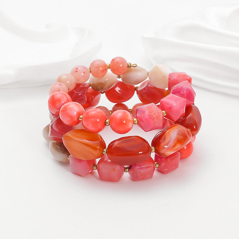 Bohemian acrylic beaded bracelet multi-layered elastic brace