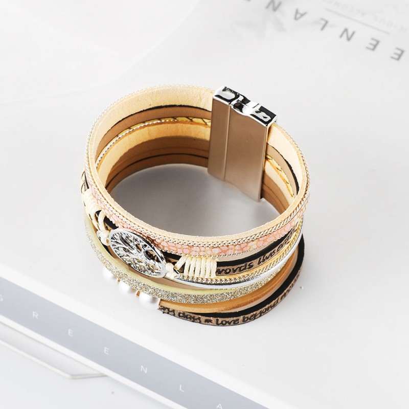 Hand Woven Leather Hollow Tree of Life Multilayer Bracelet