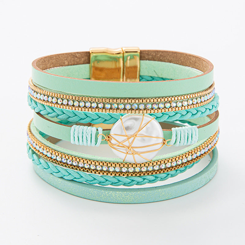 Baroque Freshwater Pearl Braided Multi-Layered Leather Bracelet