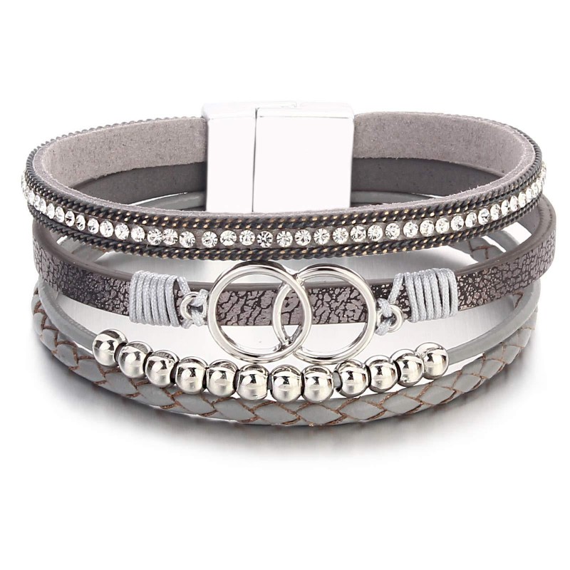 Handmade Magnetic Clasp Diamond Encrusted Leather Bracelet