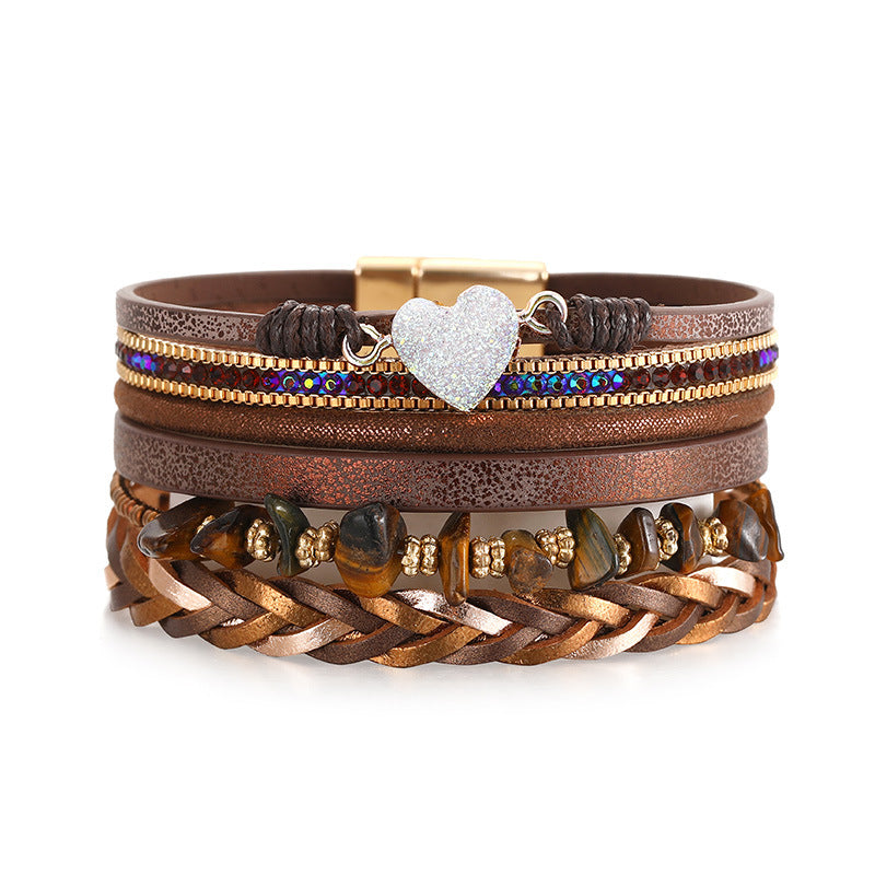 Retro Hand-woven Leather Multi-layer Diamond-encrusted Ethnic Style Gravel Bracelet