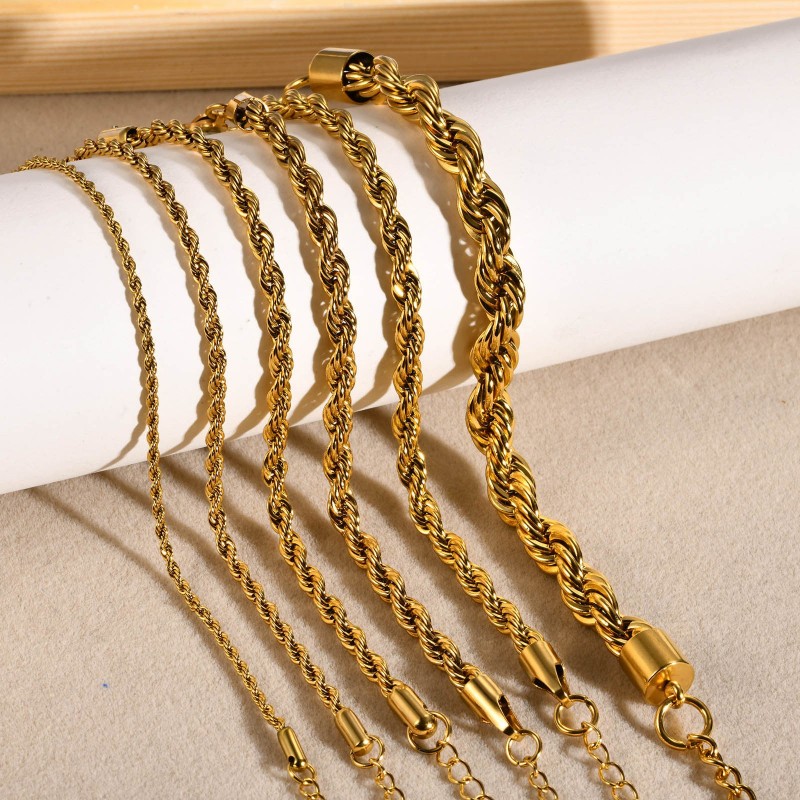 Stainless Steel Twist Bracelet Gold Plated Braided Chain
