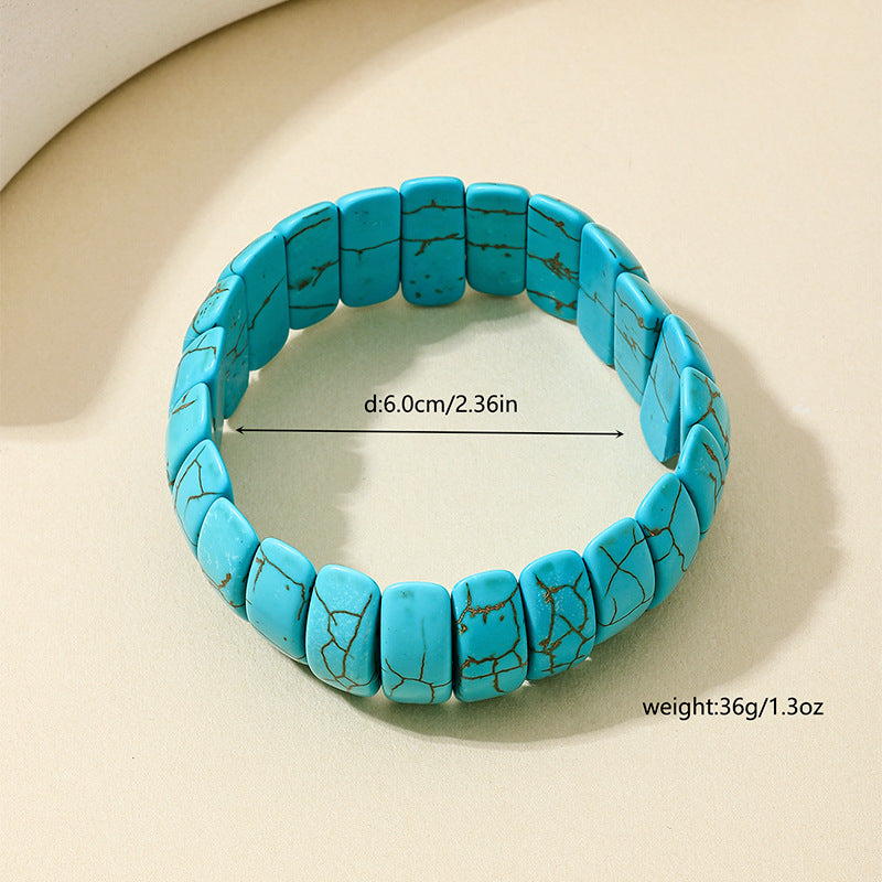 Fashion Retro Bohemian Style Wide Textured Turquoise Bracele