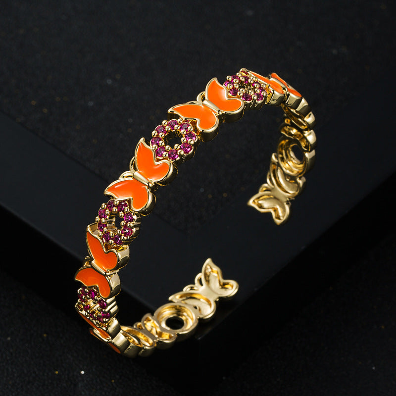 Copper Gold Plated Oil Dropping Butterfly Bracelet Advanced 