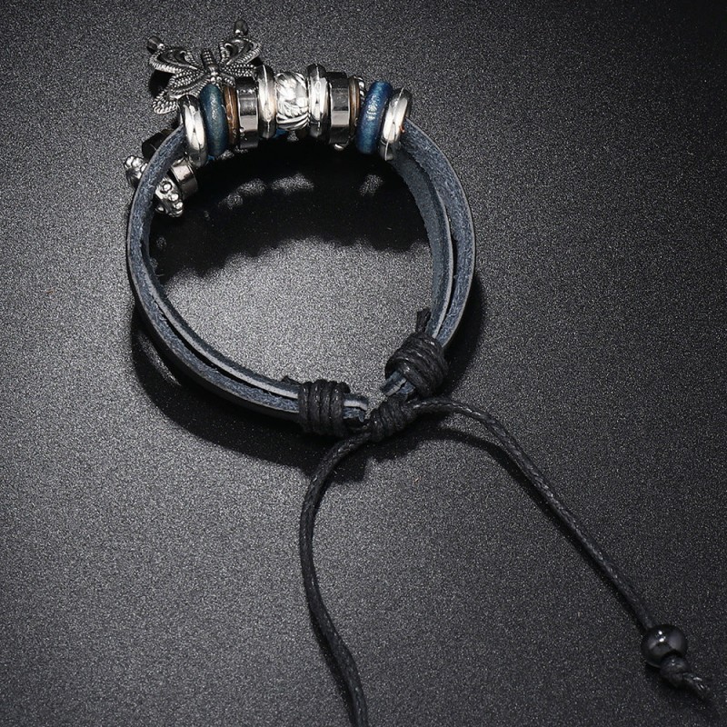 Alloy Butterfly Pendant Woven Cowhide Bracelet OLY-BT-ChiY004