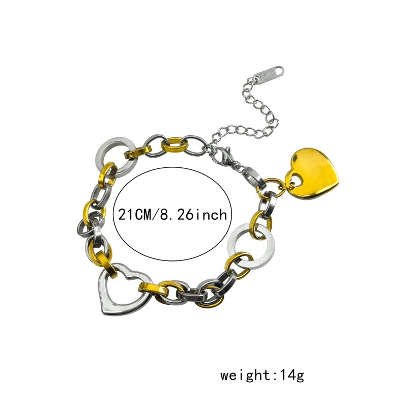 Titanium steel gold-plated two-color hollow peach heart chain