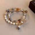 Tide Elegant Pearl Crystal Jade Double Circle Bracelet