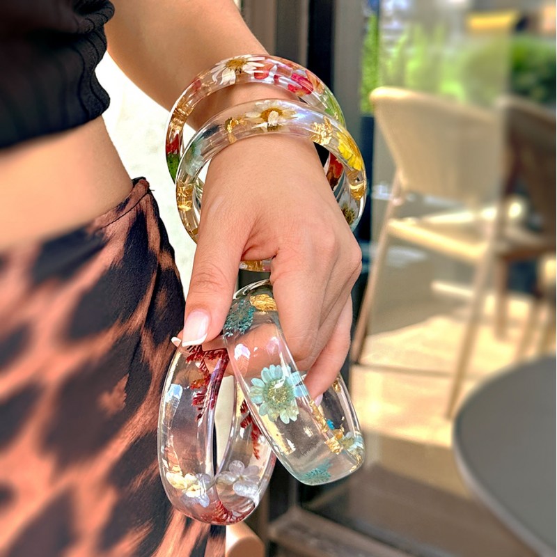 Ins Style Flower Transparent Wide Bracelet