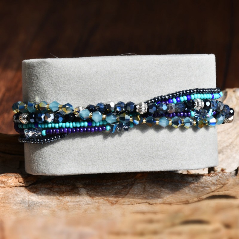 Bohemian multi-layer natural gravel crystal beaded bracelet