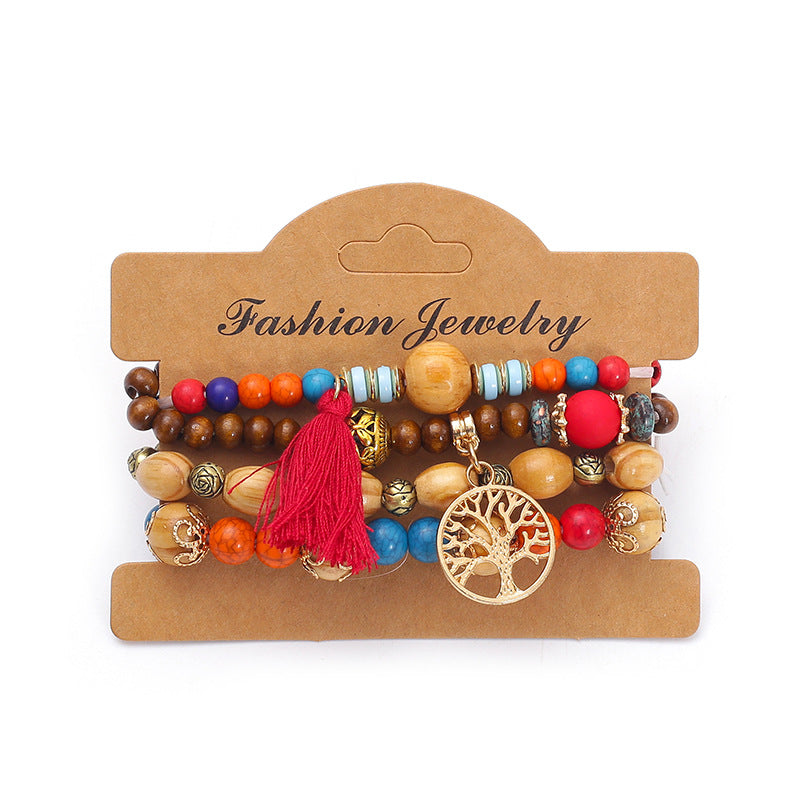 Bohemian multi-layered wooden beaded bracelet jewelry