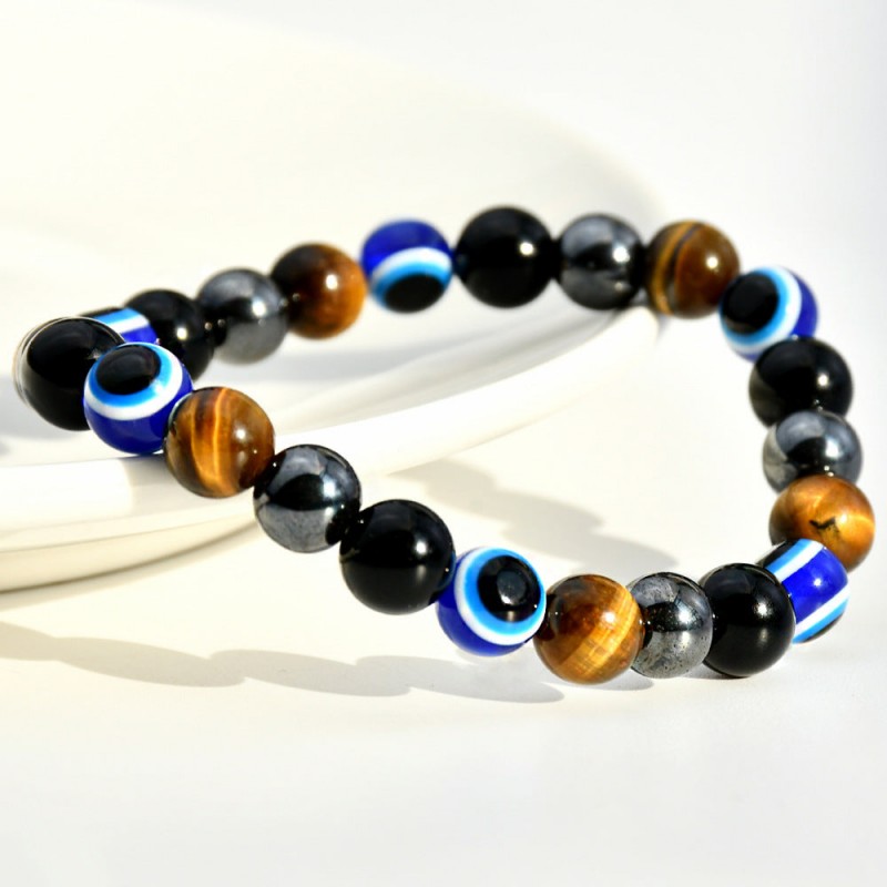 Tiger Eye Stone beaded Devil eye bracelet
