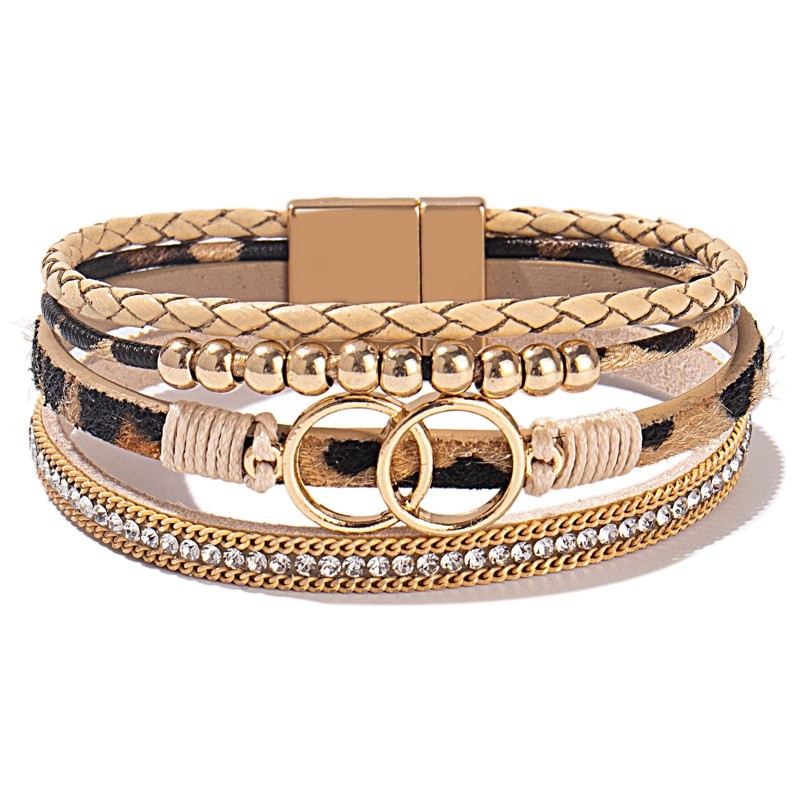 Handmade Magnetic Clasp Diamond Encrusted Leather Bracelet