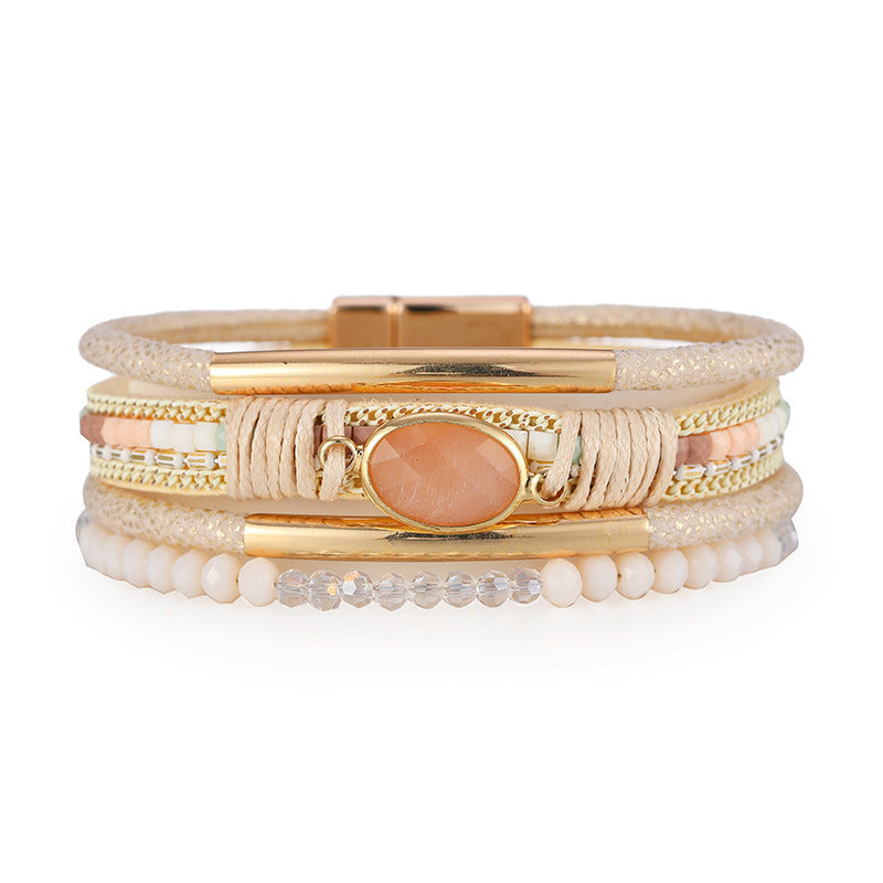 Bohemian Copper Design Crystal Stone Multilayer Ethnic Style Bracelet