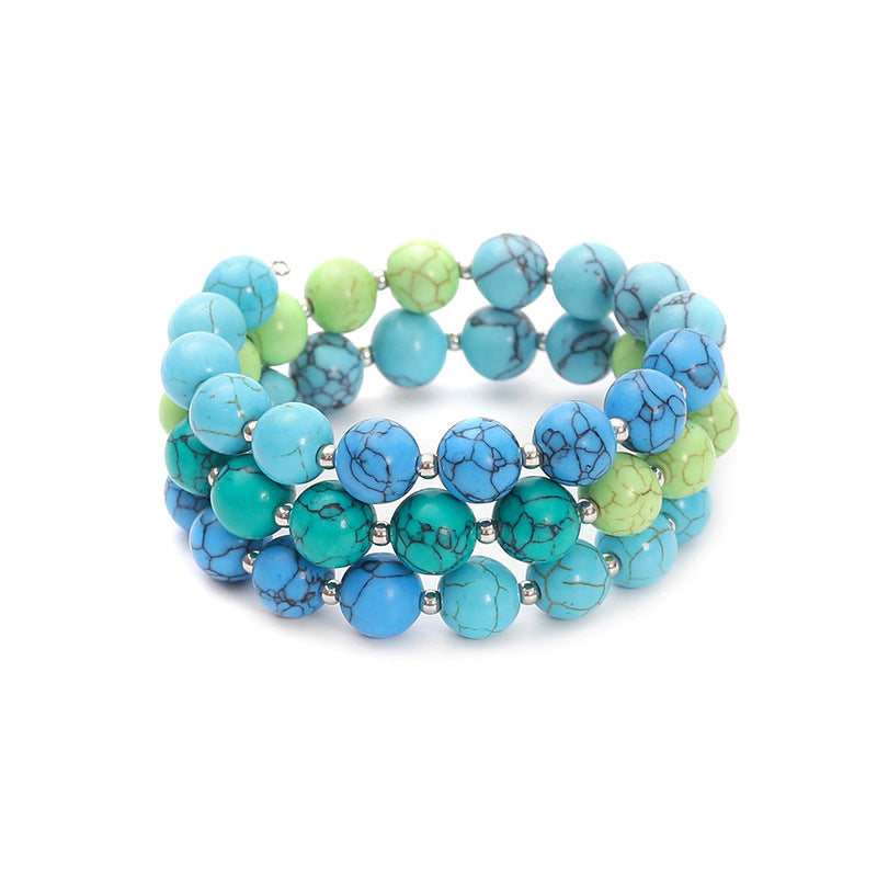 Bohemian acrylic beaded bracelet multi-layered elastic brace