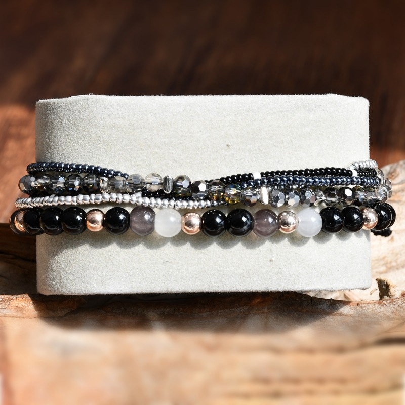 Bohemian multi-layer natural gravel crystal beaded bracelet