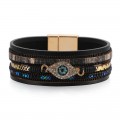 Devil's Eye Diamond Design Multi-Layer Pu Leather Ethnic Style Bracelet