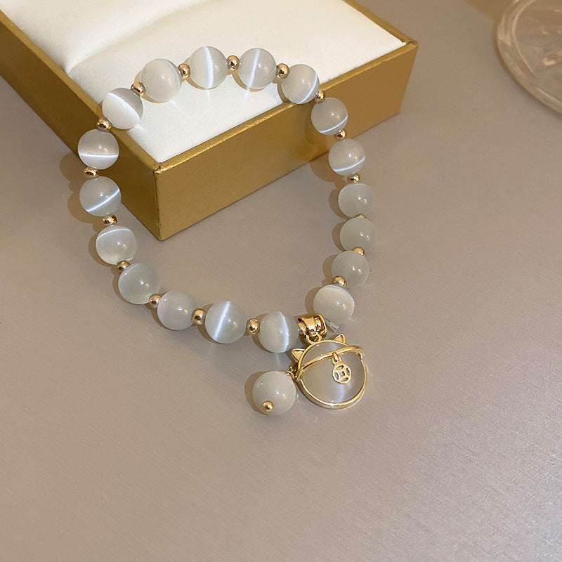 Tide Elegant Pearl Crystal Jade Double Circle Bracelet
