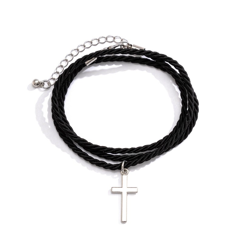 Multi-layered braided cross bracelet for men