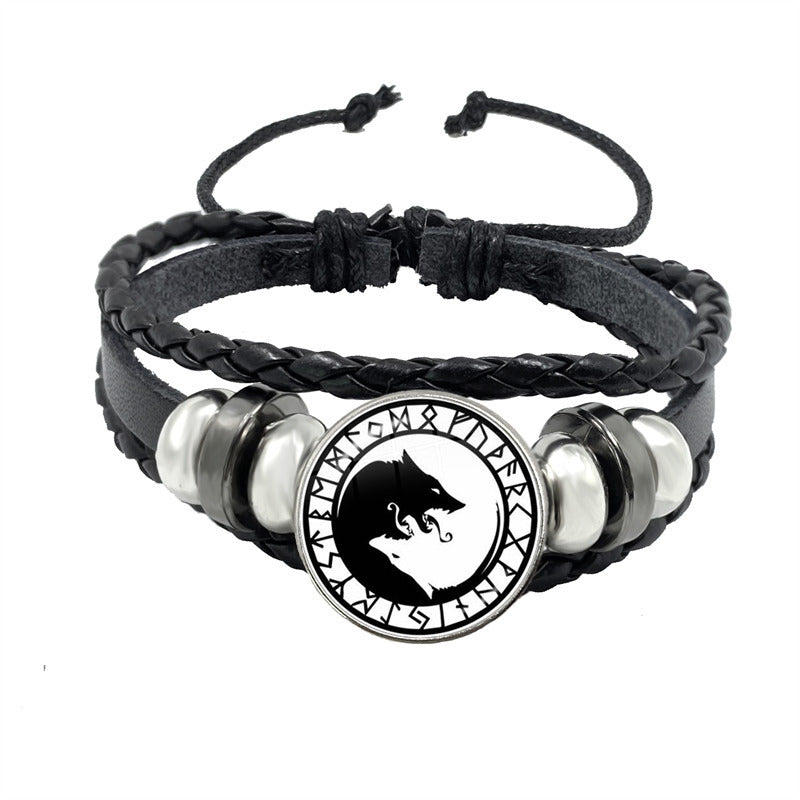 Compass Time Gem Retro Punk Leather Adjustable Bracelet