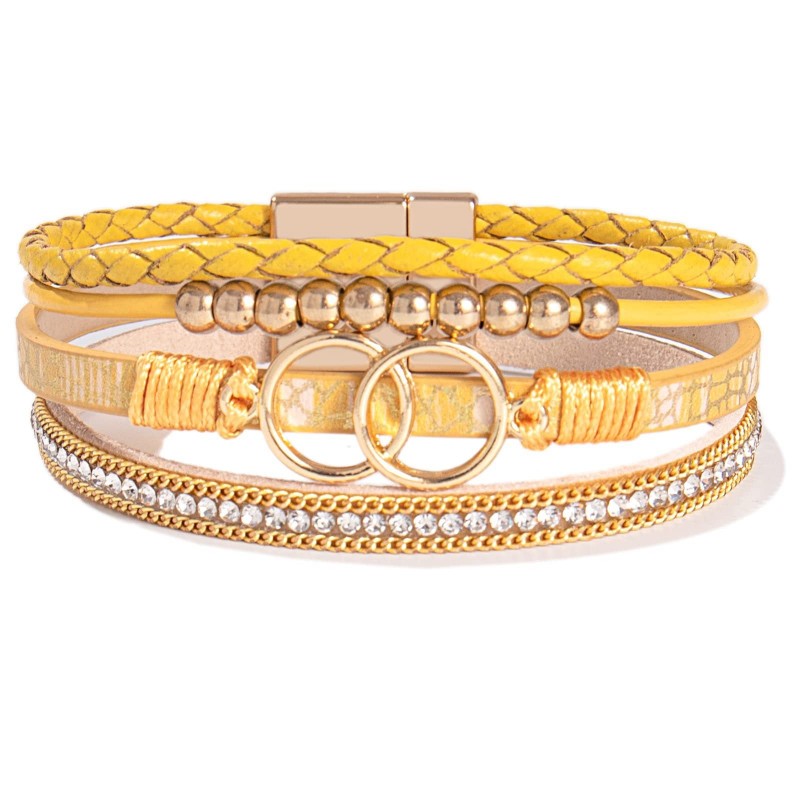 Handmade Magnetic Clasp Diamond Encrusted Leather Bracelet